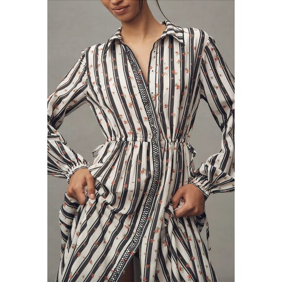 Anthropologie Printed Buttondown Midi Shirt Dress Size Small Floral Accents - Picture 4 of 6